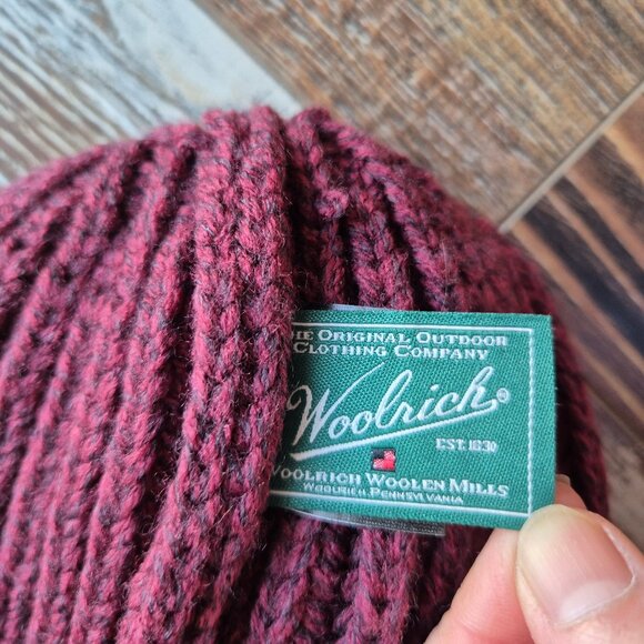 Woolrich Wool Blend Ribbed Knit Fold Cuff Winter Beanie Red Grey Unisex - Picture 7 of 9